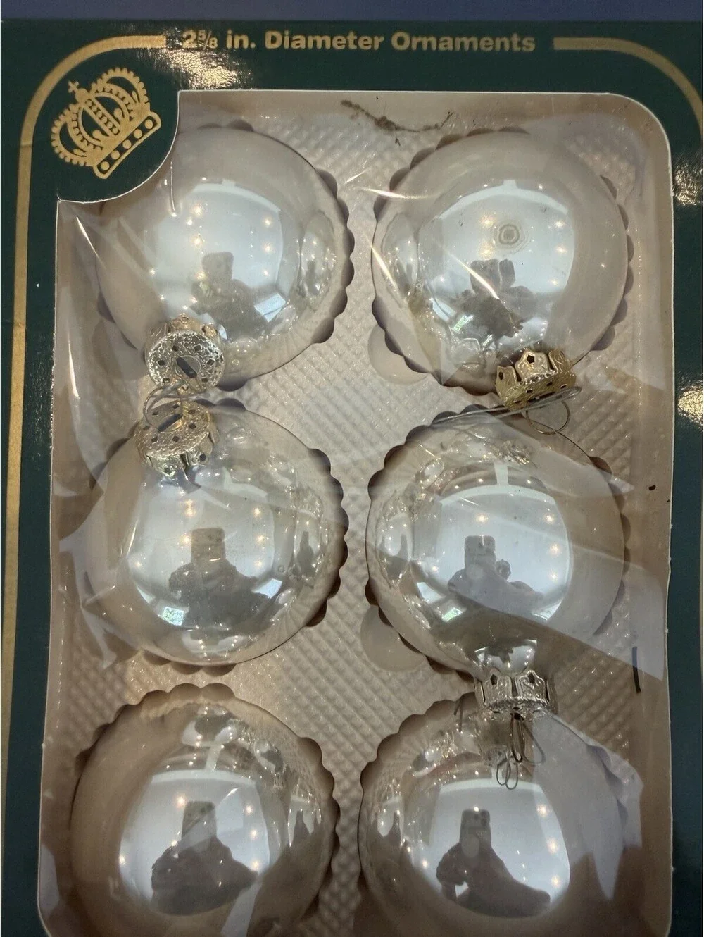 Vintage Silver Glass Ornaments Visions By Holly 2 Boxes 12 Ornaments